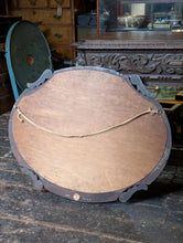 Load image into Gallery viewer, Early 20th Century Oval Wall Mirror – Carved Oak Frame with Beadwork and Scroll Details – 75 x 61 cm- Arts and Crafts