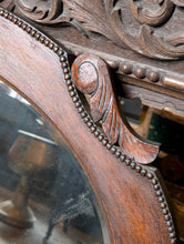 Load image into Gallery viewer, Early 20th Century Oval Wall Mirror – Carved Oak Frame with Beadwork and Scroll Details – 75 x 61 cm- Arts and Crafts