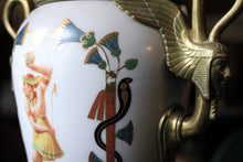 Load image into Gallery viewer, Early 20th.C French Porcelain & Ormolu Vase – Egyptian Revival with Gilded Winged Sphinx Handles, c.1920