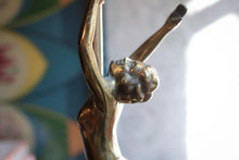 Load image into Gallery viewer, Vintage Art Deco Style Bronze Dancer Lamp with Swirled Opaline Globe Shade – Rewired