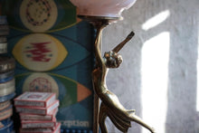Load image into Gallery viewer, Vintage Art Deco Style Bronze Dancer Lamp with Swirled Opaline Globe Shade – Rewired