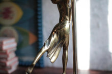 Load image into Gallery viewer, Vintage Art Deco Style Bronze Dancer Lamp with Swirled Opaline Globe Shade – Rewired