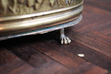Load image into Gallery viewer, Oval Repoussé Brass Cachepot On Paw Feet – Fruit & Foliage Relief, c. Late 19th–Early 20th Century