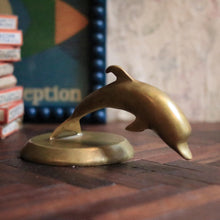 Load image into Gallery viewer, Vintage Art Deco Solid Brass Leaping Dolphin Paperweight / Desk Sculpture – Streamlined Form, Patinated Finish