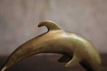 Load image into Gallery viewer, Vintage Art Deco Solid Brass Leaping Dolphin Paperweight / Desk Sculpture – Streamlined Form, Patinated Finish