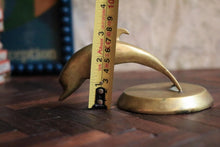 Load image into Gallery viewer, Vintage Art Deco Solid Brass Leaping Dolphin Paperweight / Desk Sculpture – Streamlined Form, Patinated Finish