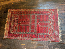Load image into Gallery viewer, 3'5" x 6'11" - Vintage Afghan Baluch Tribal Hand-Knotted Wool Rug - Madder Red, Ivory & Indigo - 104 x 210 cm