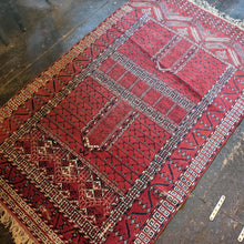 Load image into Gallery viewer, 3'5" x 6'11" - Vintage Afghan Baluch Tribal Hand-Knotted Wool Rug - Madder Red, Ivory & Indigo - 104 x 210 cm