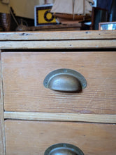 Load image into Gallery viewer, Antique Pine Twin Pedestal Kneehole Desk, Rustic Writing Table, 121x60x76cm, C.1910, Brass Cup Pulls, Farmhouse Home Office Workbench