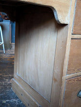 Load image into Gallery viewer, Antique Pine Twin Pedestal Kneehole Desk, Rustic Writing Table, 121x60x76cm, C.1910, Brass Cup Pulls, Farmhouse Home Office Workbench