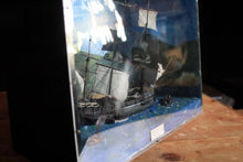 Load image into Gallery viewer, Vintage Folk Art Ship Diorama “H.M. Brig” Careening at Otaheite (Tahiti) – Painted Shadow Box, Mixed-Media Model – 22 x 39 x 55cm