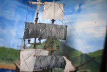 Load image into Gallery viewer, Vintage Folk Art Ship Diorama “H.M. Brig” Careening at Otaheite (Tahiti) – Painted Shadow Box, Mixed-Media Model – 22 x 39 x 55cm