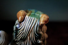 Load image into Gallery viewer, Mid-Century Chinese Shiwan-Style Glazed Ceramic Foo Dog Guardian Lion Figurine, Turquoise Green & Blue, 12.5cm
