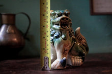 Load image into Gallery viewer, Mid-Century Chinese Shiwan-Style Glazed Ceramic Foo Dog Guardian Lion Figurine, Turquoise Green & Blue, 12.5cm