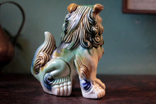 Load image into Gallery viewer, Mid-Century Chinese Shiwan-Style Glazed Ceramic Foo Dog Guardian Lion Figurine, Turquoise Green & Blue, 12.5cm