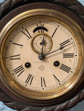 Load image into Gallery viewer, Antique Ansonia Wall Clock with Carved Rope Frame – 8 Day Time