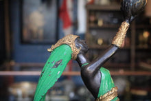 Load image into Gallery viewer, 1920s Art Deco Bronze Figure – Dancing Lady Holding Globe – Cold-Painted in Green and Gold – 51 cm