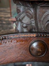 Load image into Gallery viewer, Early 20th Century Oval Wall Mirror – Carved Oak Frame with Beadwork and Scroll Details – 75 x 61 cm- Arts and Crafts