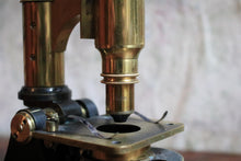 Load image into Gallery viewer, Antique Brass Microscope With Fitted Wooden Case, Objectives and Eyepieces, C.1890