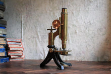 Load image into Gallery viewer, Antique Brass Microscope With Fitted Wooden Case, Objectives and Eyepieces, C.1890