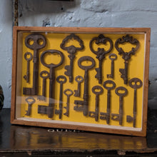 Load image into Gallery viewer, Framed Collection Of Antique Iron Skeleton Keys In Shadow Box – 31 x 21 x 5 cm (12.2" x 8.3" x 2") – 19th–Early 20th Century Display
