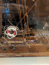 Load image into Gallery viewer, Large Antique Hand-Built Sailing Ship Model In Glazed Display Case With Crew & Detailed Rigging – Case Width 80 cm (31.5")