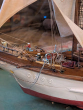 Load image into Gallery viewer, Large Antique Hand-Built Sailing Ship Model In Glazed Display Case With Crew & Detailed Rigging – Case Width 80 cm (31.5")
