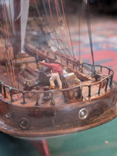 Load image into Gallery viewer, Large Antique Hand-Built Sailing Ship Model In Glazed Display Case With Crew & Detailed Rigging – Case Width 80 cm (31.5")
