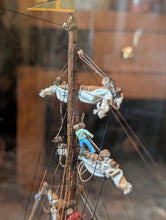 Load image into Gallery viewer, Large Antique Hand-Built Sailing Ship Model In Glazed Display Case With Crew & Detailed Rigging – Case Width 80 cm (31.5")