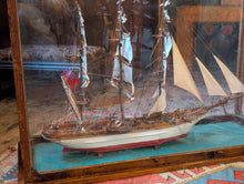 Load image into Gallery viewer, Large Antique Hand-Built Sailing Ship Model In Glazed Display Case With Crew & Detailed Rigging – Case Width 80 cm (31.5")