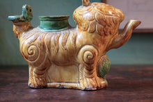 Load image into Gallery viewer, Mid-Century Chinese Shiwan-Style Glazed Ceramic Foo Dog Guardian Lion Figurine, Turquoise Green & Blue, 12.5cm