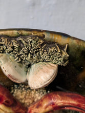 Load image into Gallery viewer, Antique-Style Majolica Lobster Wall Plate, Hand Painted Relief Seafood Charger With Mussels And Seaweed, 23cm (9in) Diameter