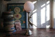 Load image into Gallery viewer, Vintage Art Deco Style Bronze Dancer Lamp with Swirled Opaline Globe Shade – Rewired