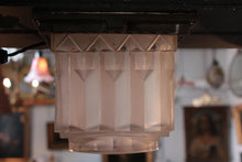 Load image into Gallery viewer, 1920's Art Deco Frosted Glass Ceiling Light – Geometric Skyscraper Shade