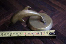 Load image into Gallery viewer, Vintage Art Deco Solid Brass Leaping Dolphin Paperweight / Desk Sculpture – Streamlined Form, Patinated Finish