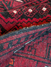 Load image into Gallery viewer, 3'5" x 6'7" - Vintage Afghan Ersari Turkoman Hand-Knotted Wool Rug - Madder Red, Black & Ivory - 104 x 200 cm