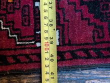 Load image into Gallery viewer, 3'5" x 6'7" - Vintage Afghan Ersari Turkoman Hand-Knotted Wool Rug - Madder Red, Black & Ivory - 104 x 200 cm