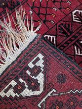 Load image into Gallery viewer, 3'5" x 6'7" - Vintage Afghan Ersari Turkoman Hand-Knotted Wool Rug - Madder Red, Black & Ivory - 104 x 200 cm