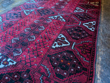 Load image into Gallery viewer, 3'5" x 6'7" - Vintage Afghan Ersari Turkoman Hand-Knotted Wool Rug - Madder Red, Black & Ivory - 104 x 200 cm