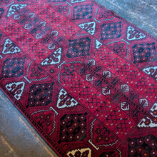 Load image into Gallery viewer, 3'5" x 6'7" - Vintage Afghan Ersari Turkoman Hand-Knotted Wool Rug - Madder Red, Black & Ivory - 104 x 200 cm