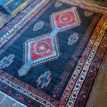Load image into Gallery viewer, Hand-Knotted Tribal Turkish Wool Rug – Deep Indigo Field With Twin Medallions, 210 × 161 cm