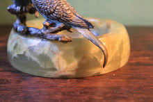 Load image into Gallery viewer, Early 20th.C Cold Painted Austrian Bronze Budgerigars Dish on Green Onyx – 10.5 cm (4.13") Diameter, 10 cm (3.94") Tall