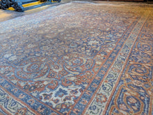 Load image into Gallery viewer, 6'1" x 4'8" - Vintage Kashan Floral Medallion Hand-Knotted Wool Rug – Soft Indigo, Terracotta & Cream – 187 x 142 cm