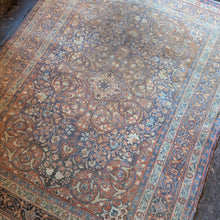 Load image into Gallery viewer, 6'1" x 4'8" - Vintage Kashan Floral Medallion Hand-Knotted Wool Rug – Soft Indigo, Terracotta & Cream – 187 x 142 cm