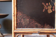 Load image into Gallery viewer, Victorian Aesthetic Bamboo Cabinet With Japanned Panels & Verre Églomisé Drop-Front — Buttoned Purple Interior — 43 × 31 × 77 cm