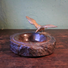 Load image into Gallery viewer, Bronze Seabird On Stone Dish – Rough-Hewn Desk Ashtray / Trinket Bowl, Coastal Brutalist Charm – C.1930's