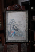 Load image into Gallery viewer, Takahashi Shōtei (Hiroaki) Woodblock Print – Figure With Parasol at Torii Gate, Signed & Sealed, Framed – 31 x 43.5 cm