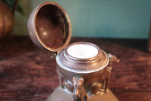 Load image into Gallery viewer, Antique Greyhound Figural Globe Inkwell With Porcelain Liner – Bronze Finish Desk Piece, C. 1910s–20s – 4.5" High (11.5 cm)