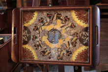 Load image into Gallery viewer, Mid-Century Brazilian Butterfly-Wing Tray With Inlaid Wood Border – Galeria Brasil, Santos – Kaleidoscopic Specimen Art, c. 1940s–60s