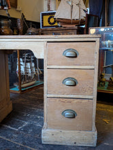 Load image into Gallery viewer, Antique Pine Twin Pedestal Kneehole Desk, Rustic Writing Table, 121x60x76cm, C.1910, Brass Cup Pulls, Farmhouse Home Office Workbench